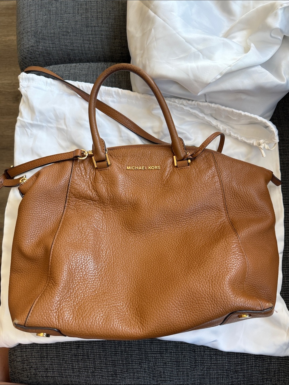 Michael Kors Cognac Pebbled Leather Tote with Gold Hardware